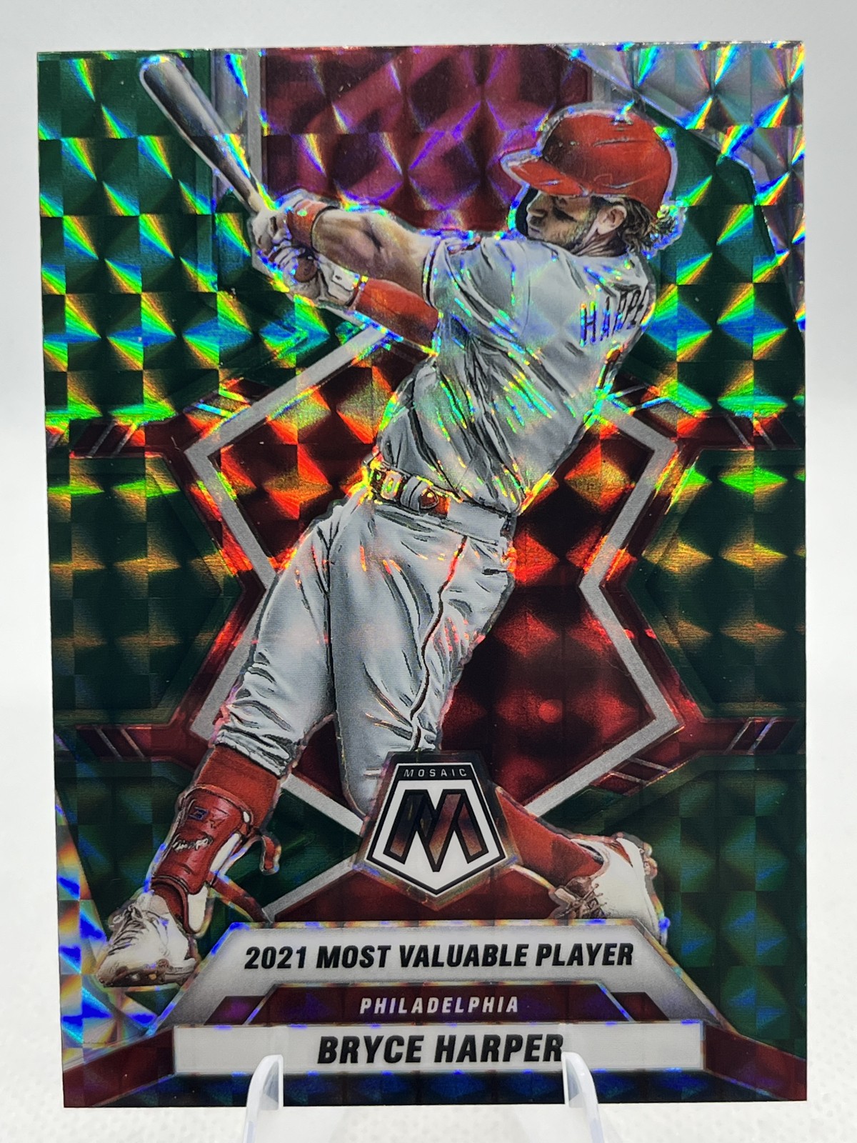 2022 Panini Mosaic - 2021 Award Winners Bryce Harper #282 Green Mosaic Prizm