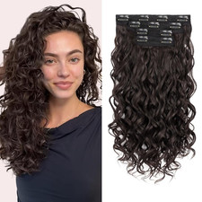 Curly Clip In Hair Extensions 4pcs 16 Inch Hairpieces Natural Black