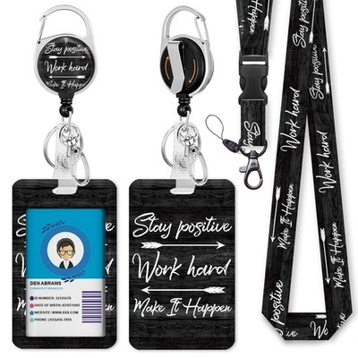 Adjustable ID Badge Lanyard, Heavy Duty able Reel, Work Security, Black