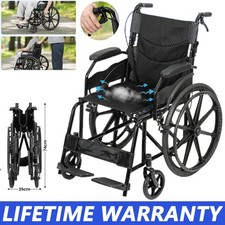 Lightweight Folding Wheelchair Self Propelled Transit Attendant Brake w/Footrest