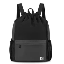 Drawstring Backpack with Mesh Pockets String Gym Bag Sackpack Sandproof Water...