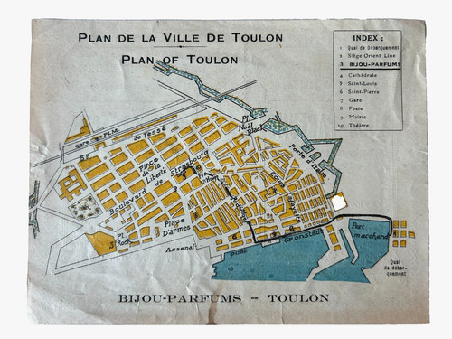 Map of Toulon, France of the city center & sites of parfume shops, used, age unk