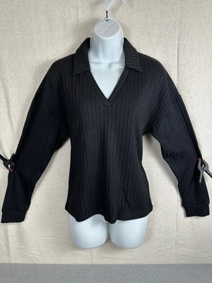 In The Style Damen geripptes Oberteil mit Kragen Größe 10 Schwarz Oversize Pullover