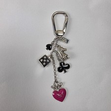 Coach Silver-Tone Detachable Charm Key Chain Rhinestone Logo Heart Crown 93038