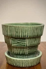 VTG/MCM McCoy Basketweave 4” Green Planter /Flower Pot w/ Attached Saucer 1940’s