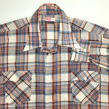 Levi's Western Shirt Long Slv Vintage 70s Blue Plaid Old Skool Rockabilly XL
