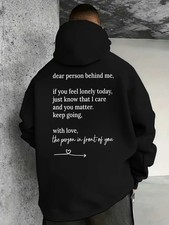 Men's Black Motivational Back Print Hooded Sweatshirt Dear Person Behind Me You