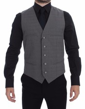 Dolce & Gabbana Gray Cotton Slim Fit Button Front Dress Vest Authentic