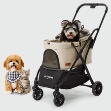 Foldable Pet Stroller,4 Wheels Pet Strolling Cart for Small Dogs Cats up to 4...