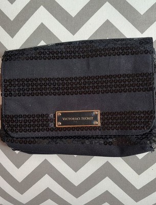 Victoria's Secret Black Sequin Makeup Bag with Zipper