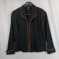 R K Open Front Blazer Women's Size 8 Black Orange Cuffed Sleeves