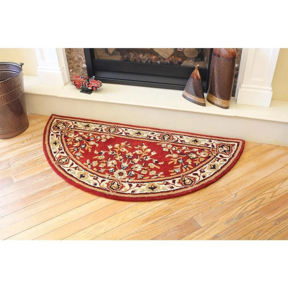 Half Round Area Rug Oriental Burgundy Virgin Wool Medallion Design 2 ft. x 5 ft. - Image 3 of 4