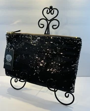 Vince Camuto Sequinned Black Expandable Clutch New With Tags And Dust Bag