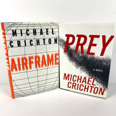 Michael Crichton Books Hardcover Lot Of 2 Prey Airframe 1st Editions HCDJ