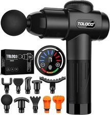 Toloco EM26 Black Portable Deep Tissue Handheld Percussion Massage Gun 15 HEADS
