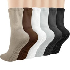 6 Pairs Pilates Socks with Grips for Women Soft Non Slip Crew Cotton Athletic...