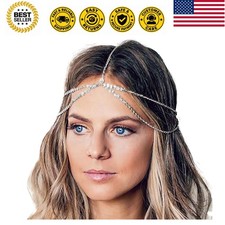 Gold Sequins Head Chain Bohemian Hair Jewelry Headpiece Forehead Band Festiva...