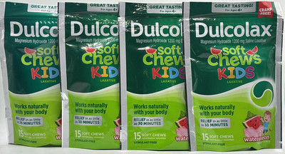 4PK Dulcolax Kids Saline Laxative ~ Watermelon ~ 15 Soft Chews EACH ~ EXP 8/26