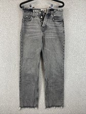 Zara Button Fly Black Straight-Leg Denim Jeans Size 2 Distressed Flaw Cotton