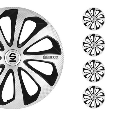 14'' Sparco Sicilia Wheel Covers Hubcaps Silver Carbon Black 4 Pcs