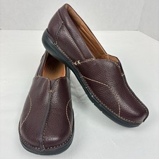 Clarks Unstructured Women  s Size 6 Leather Loafers Brown Slip-On Comfort Shoes