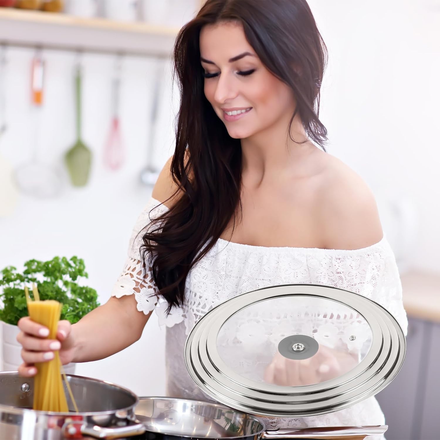 Pan Lid Fits 11, 12 & 13 Inch Cookware, Universal Lid for Pots, Pans and Skillet