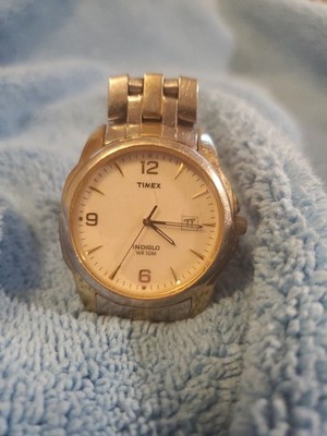 MENS LARGE QUARTZ TIMEX  INDIGLO 30M WR WHITE DIAL WATCH RUN'S