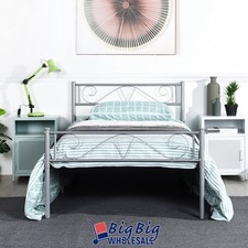 Twin Size Metal Bed Frame Mattress Foundation Steel Platform Headboard Storage