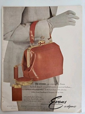 1953 Women's Evans The Avenue Handbag Purse Compact Lighter vintage Ad