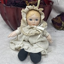 Vintage Porcelain Head Soft Body Collector Doll 7 Victorian Style Lace Bonnet