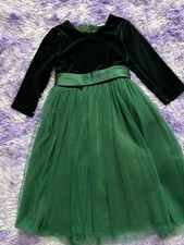 Girls Fit  Flare Dress Size 120 Green Velvet Tulle Long Sleeve Bow Party