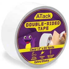 ATack Extra Sticky Clear Double-Sided Tape Removable 2-Inch x 20-Yards - Wall