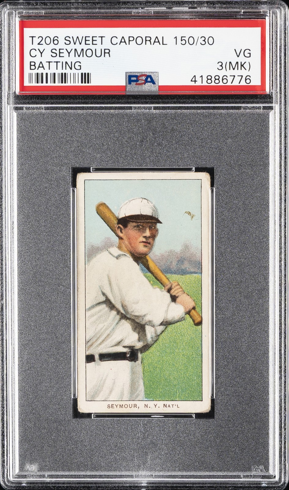 1909-11 T206 SWEET CAPORAL 150/30 BATTING CY SEYMOUR PSA 3 MK view 1