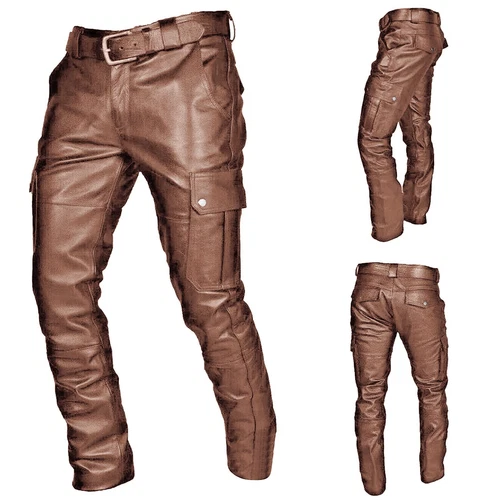 Herren Lederhose Steampunk Gothic Retro Motorradhose Hose Lang Slim Fit - Bild 17 von 28