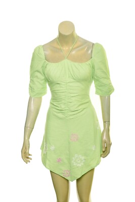 Cinta The Label Remi Dress S 4 Women's Casual Puff Sleeve Green Short NEW 37484