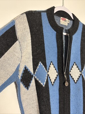 Vintage 50s 60s Rugby Orlon Acrylic Full Zip Cardigan Sweater Sz