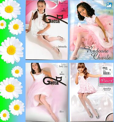 KOMMUNION festliche Mädchen Strumpfhose weiß o creme ecru glatt o Muster Satin