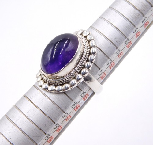 8.10 GM 925 Argento Sterling Naturale Ametista Cab Gemma Fine Misura Anello 7 " - Foto 4 di 4