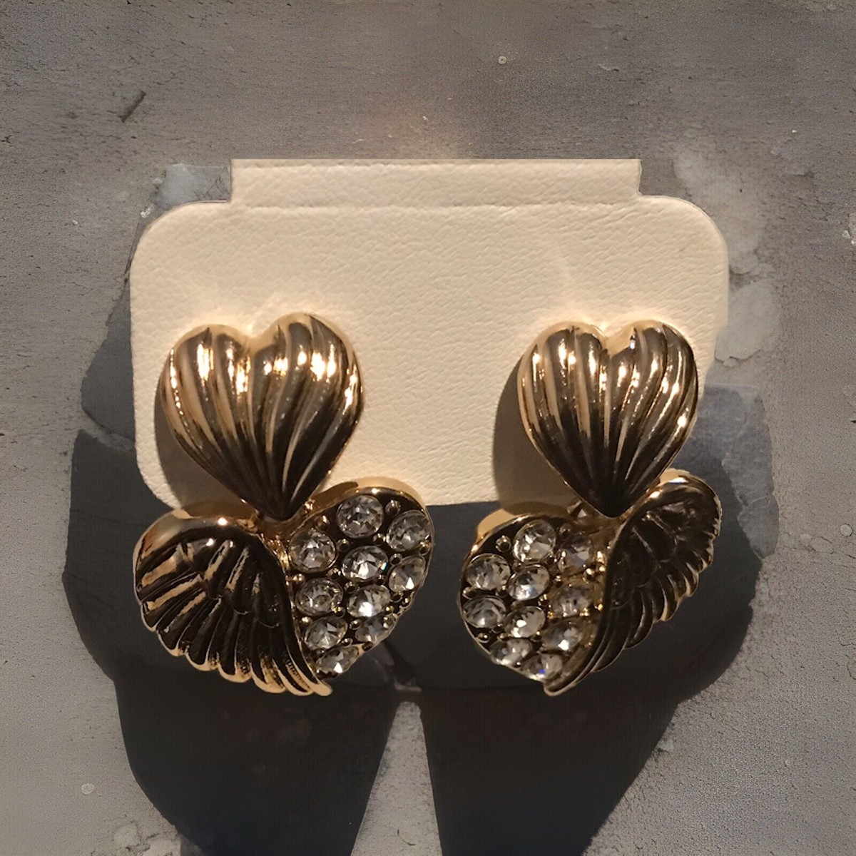 Ettika double heart earrings with crystals