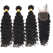 Premium Human Hair Deep Wave 3 Bundles With 4 4 Free Part Lace Closure
