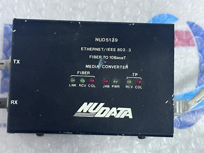 NUDATA ETHERNET/IEEE 802-3 FIBER TO 10BaseT MEDIA CONVERTER TX RX