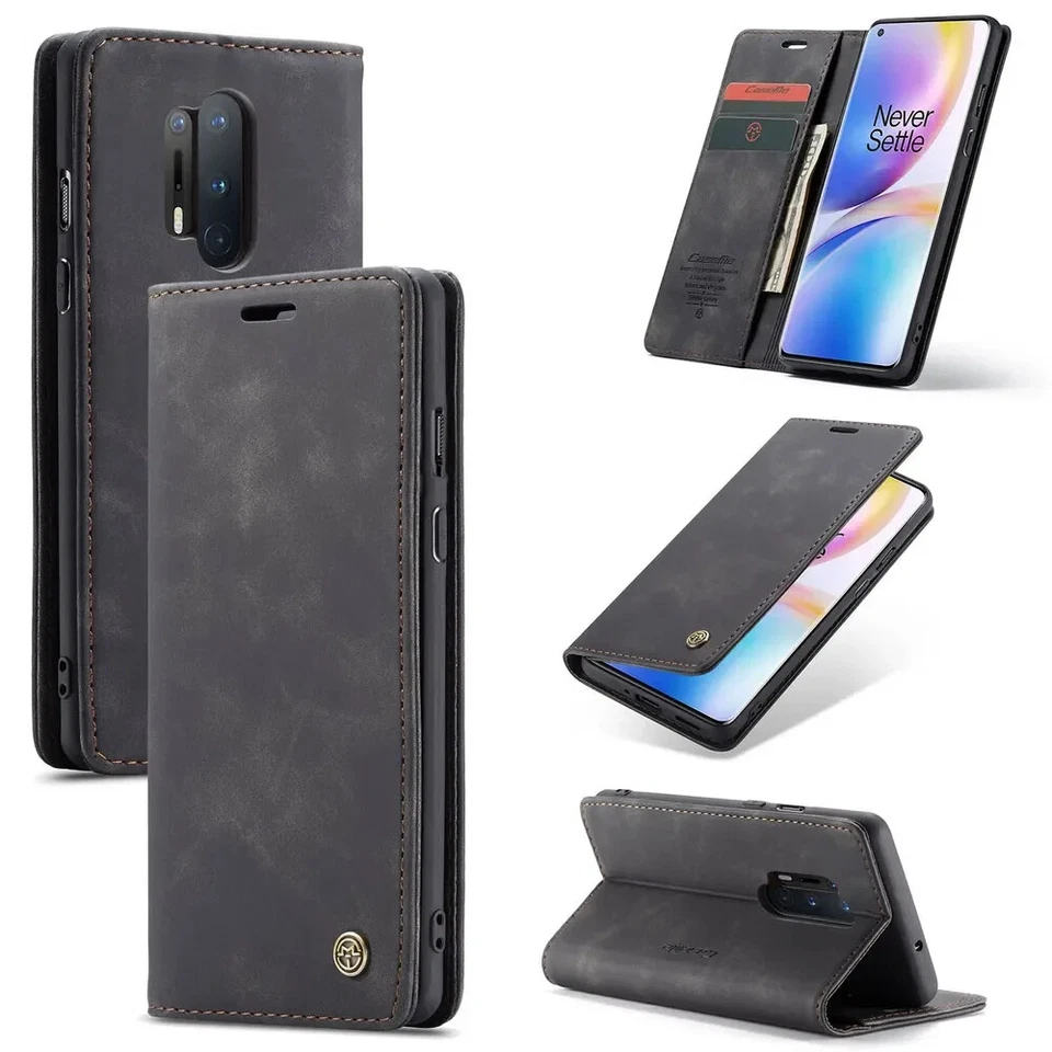 For One Plus 8 Pro Leather Case Business Card Holder Shockproof Wallet Cover - Image 4 of 4
