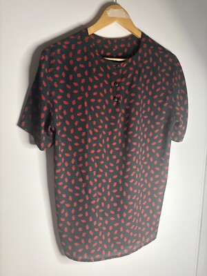 Rena Rowan Womens Blouse Size 10 Black Red Print Short Sleeve Top