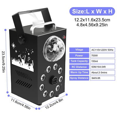 Smoke Fog Machinewith Disco Ball Light 9 LED Lights 700W For Party Bar Stage