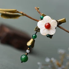 Fashion Flower Hairpin Ancient Copper Alloy Clip Agate Pendant Duckbill Clip