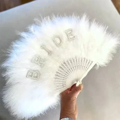 Bride Feather Fan Bachelorette Hen Do Party Bach Wedding Bridal Decoration Gifts