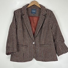 Modcloth Wool Informed Ensemble Brown Houndstooth Single Button Blazer • Size Xl