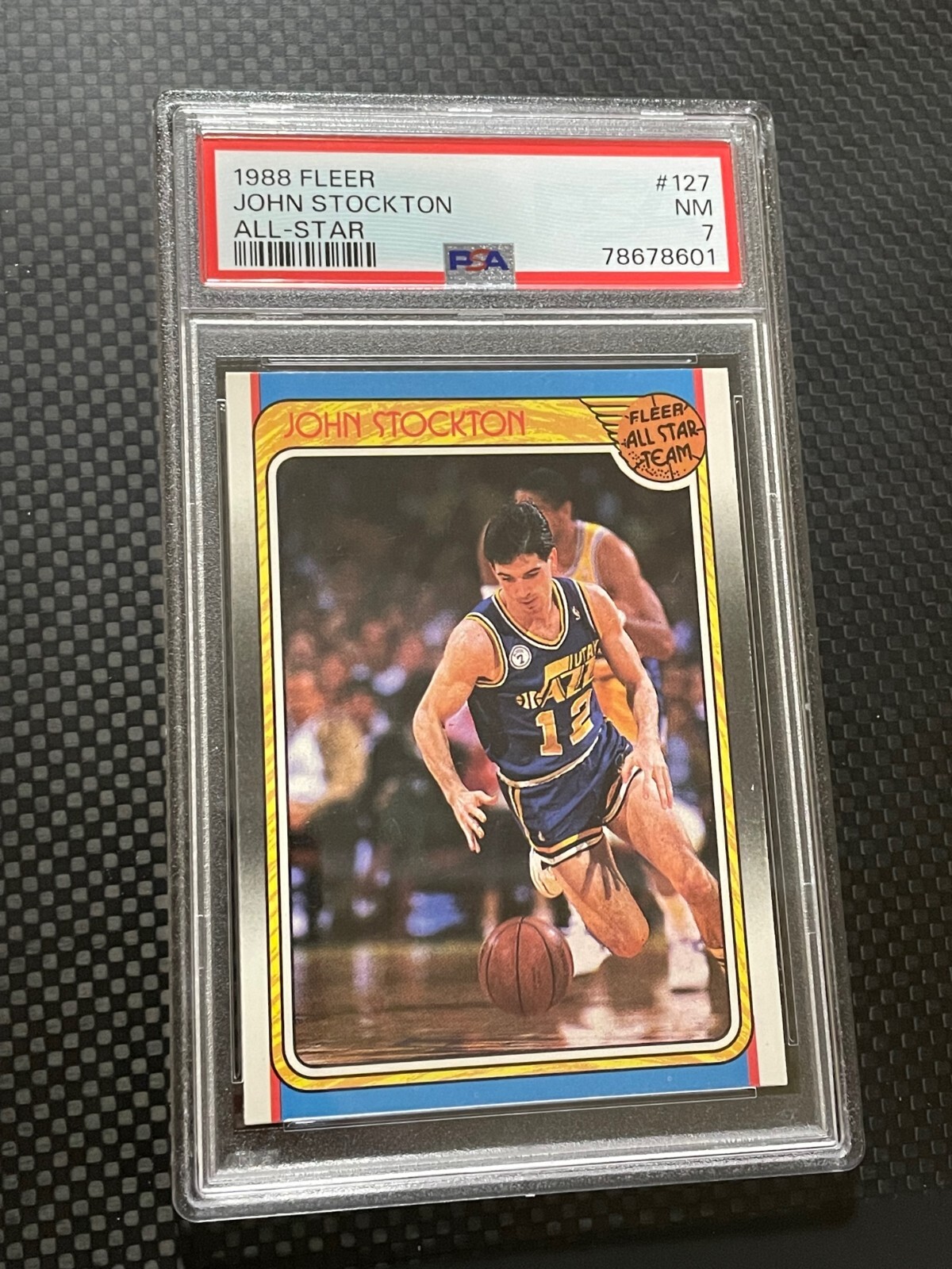 1988 FLEER JOHN STOCKTON #127 ALL-STAR ROOKIE RC UTAH JAZZ HOF PSA 7 NM