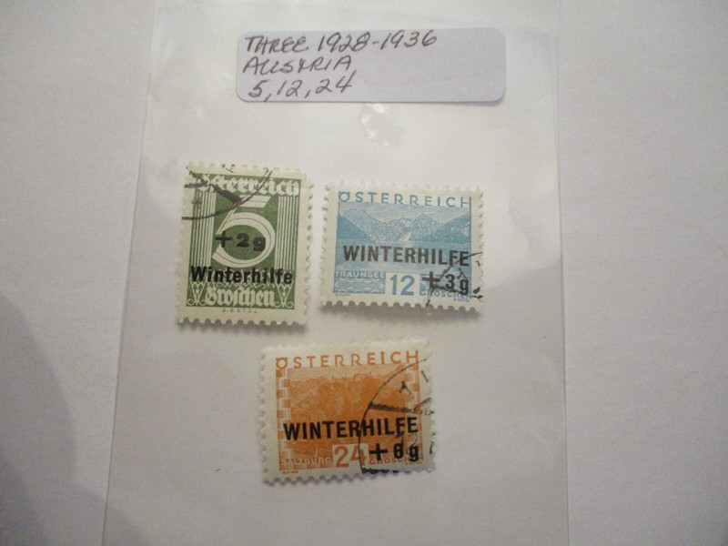 Three 1928-1936 Austria Postage Stamps - 5, 12, 24 Denomination