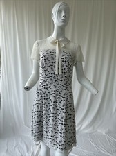 Kensie White Lace Mini Dress, size M collar bow scalloped hem, EUC